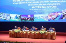 Hội nghị triển khai Chương trình hành động của Chính phủ thực hiện Nghị quyết số 30-NQ/TW của Bộ Chính trị về phát triển kinh tế - xã hội, bảo đảm quốc phòng, an ninh vùng Đồng bằng sông Hồng đến năm 2030, tầm nhìn đến năm 2045 và xúc tiến đầu tư vùng có sự tham dự và chủ trì của Thủ tướng Chính phủ Phạm Minh Chính (Ảnh: Hoài Anh)