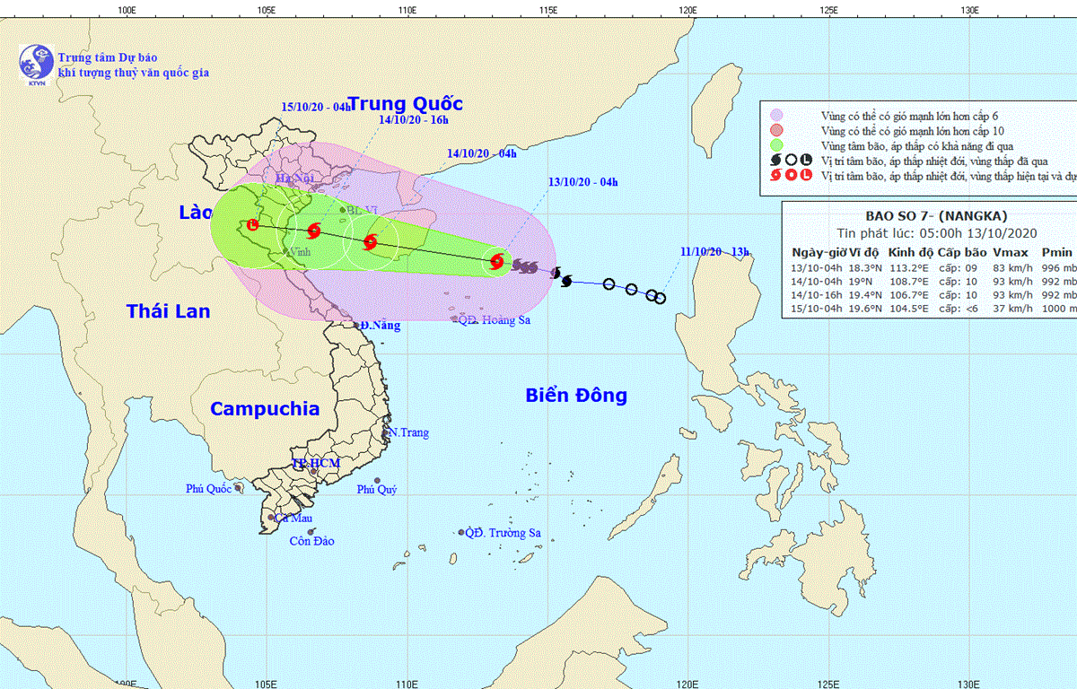 Hướng đi của cơn bão. (Nguồn: nchmf.gov.vn)