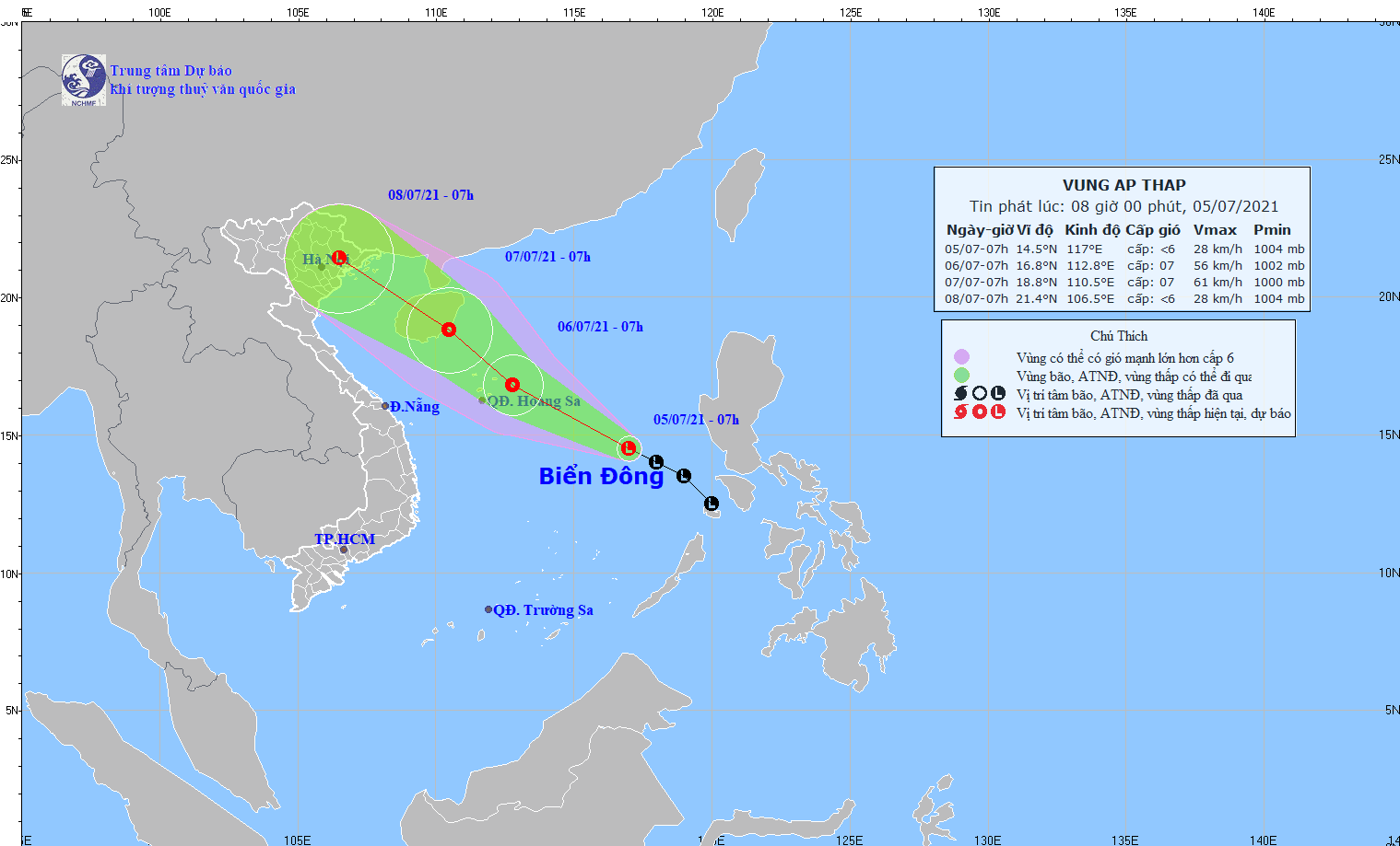 Dự báo đường đi và vùng ảnh hưởng của áp thấp nhiệt đới