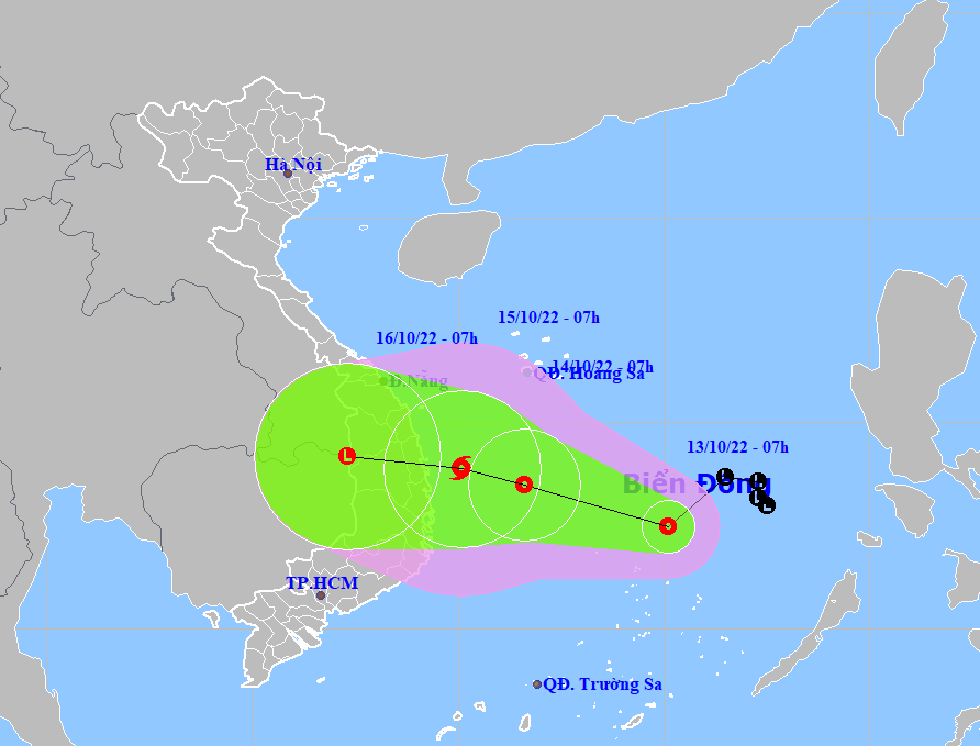 Vị trí và dự báo đường đi của áp thấp nhiệt đới. Nguồn: Trung tâm Dự báo khí tượng thủy văn quốc gia