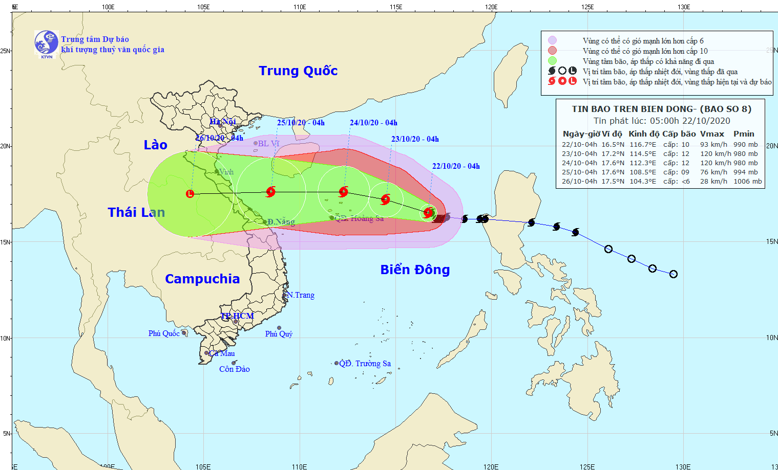 Đường đi và vị trí cơn bão.