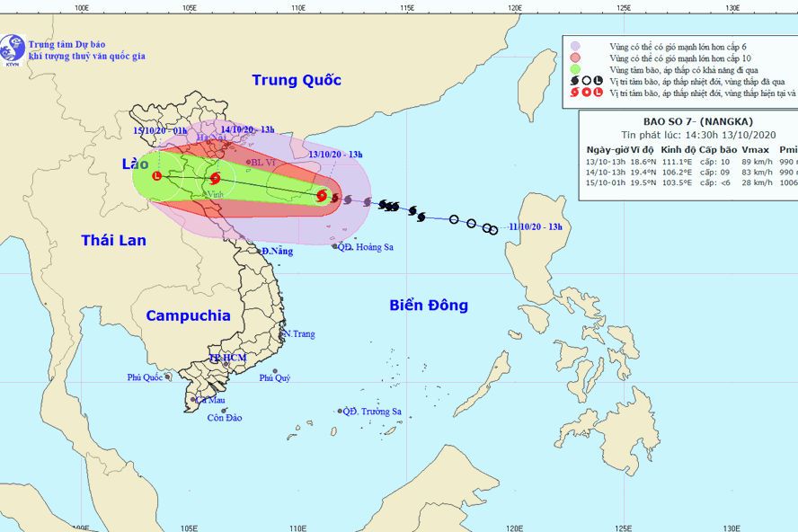 Vị trí và đường đi của bão số 7. Ảnh: Trung tâm Dự báo KTTV Quốc gia.