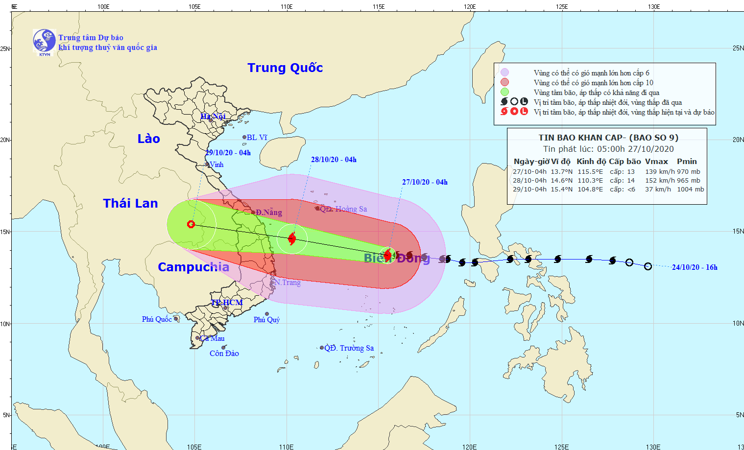 Bão số 9 đang lao nhanh về phía Đà Nẵng - Phú Yên, giật cấp 17