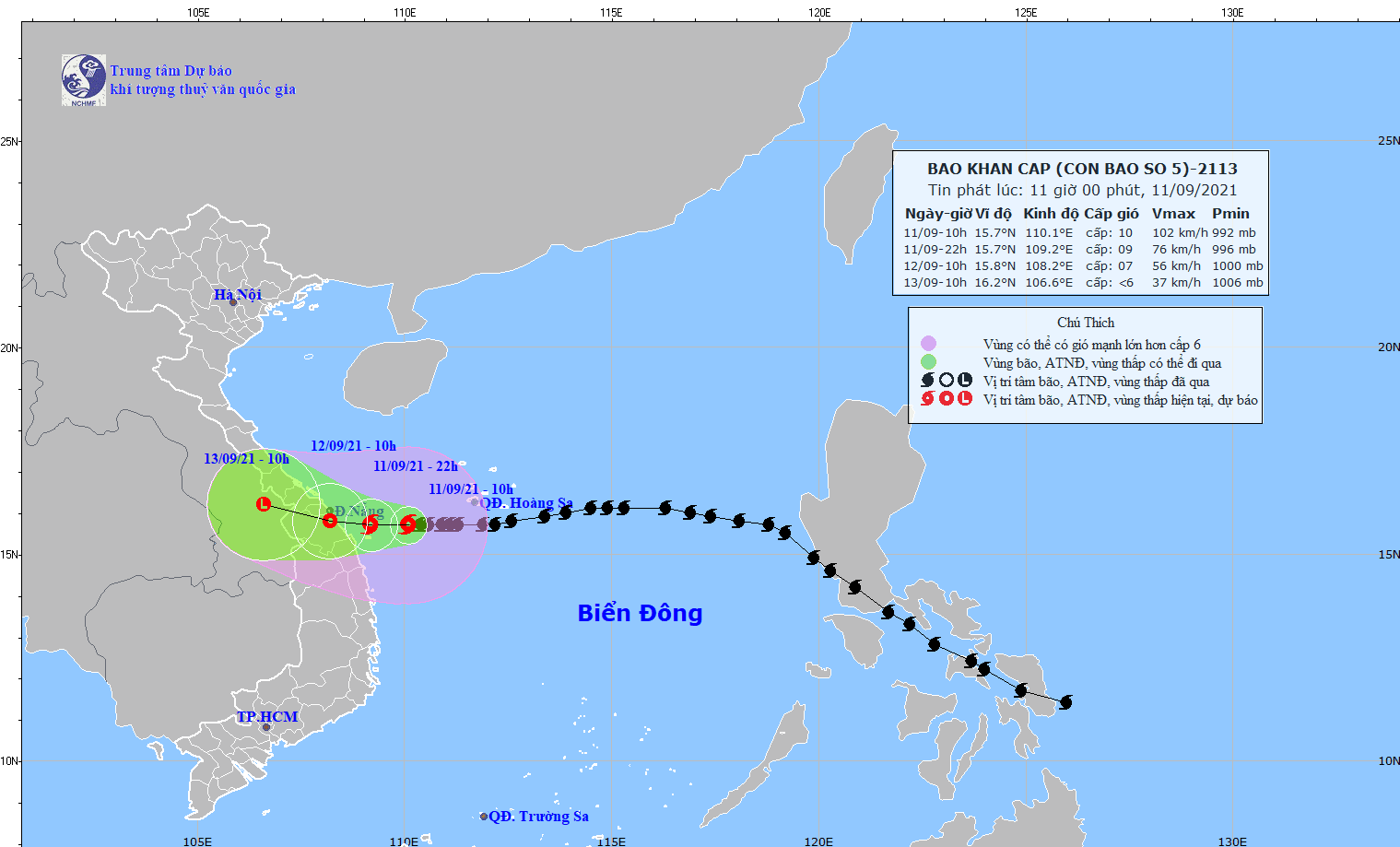 Bão số 5 cách bờ biển Quảng Trị-Quảng Ngãi khoảng 180km