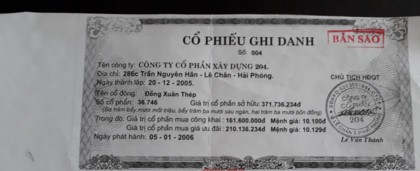 Ông Thép sở hữu 36.746 cổ phần Công ty cổ phần Xây dựng 204