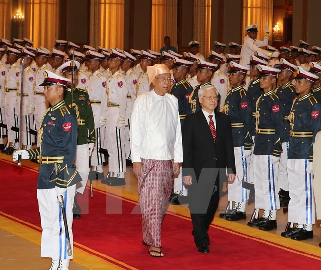 Lễ đón chính thức Tổng Bí thư Nguyễn Phú Trọng tại Thủ đô Naypyidaw