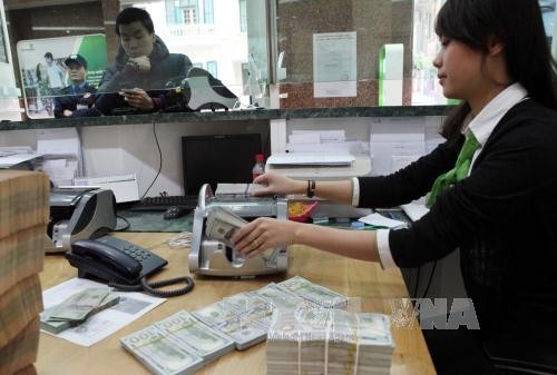 Khách hàng giao dịch tại Hội sở ngân hàng Vietcombank. Ảnh: TTXVN