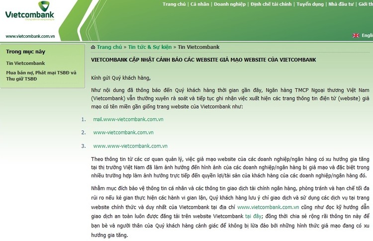 Cảnh báo website giả mạo các ngân hàng