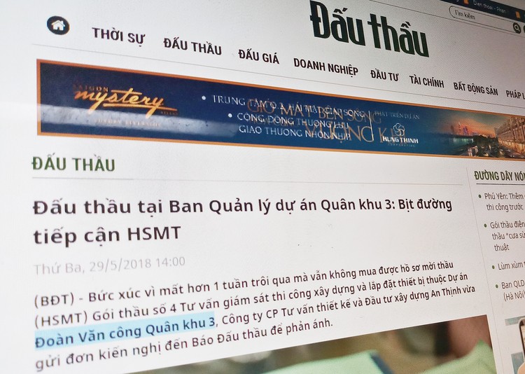 Công ty An Thịnh đã mua được HSMT của Gói thầu Tư vấn giám sát thi công XD và lắp đặt thiết bị thuộc DA Đoàn Văn công Quân khu 3. Ảnh: Tường Lâm