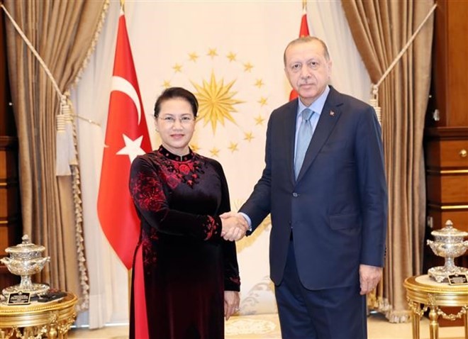 Chủ tịch Quốc hội Nguyễn Thị Kim Ngân hội kiến Tổng thống Thổ Nhĩ Kỳ Recep Tayyip Erdogan. Ảnh: TTXVN