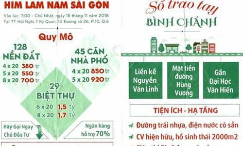 Tờ rơi của các đơn vị môi giới mượn danh Công ty Him Lam để bán dự án.