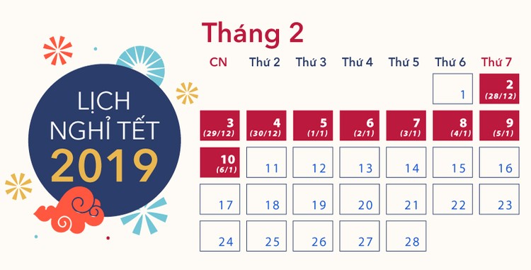 Lịch nghỉ chính thức Tết Nguyên đán 2019