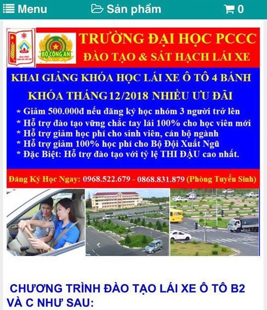 Thông tin quảng cáo do trường lái này đưa ra