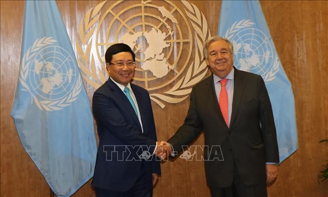 Phó Thủ tướng, Bộ trưởng Ngoại giao Phạm Bình Minh gặp Tổng thư ký Liên hợp quốc Antonio Guterres.