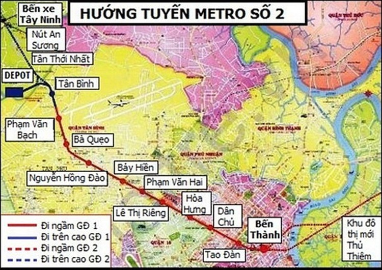 Sơ đồ hướng đi của tuyến Metro Số 2. Ảnh: MAUR