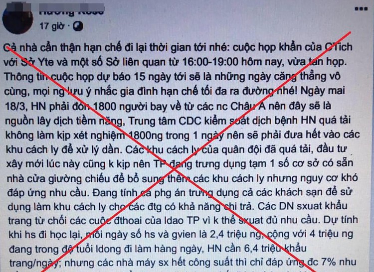 Thông tin sai sự thật về việc "Hà Nội sắp vỡ trận". Ảnh: Công an Hà Nội.