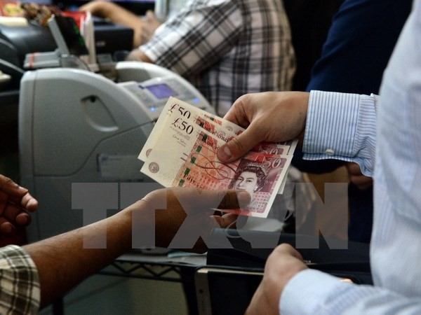 Kiểm đồng bảng Anh tại một điểm giao dịch ngoại hối ở Singapore ngày 24/6. (Nguồn: AFP/TTXVN)