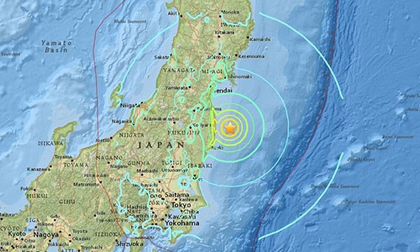 Động đất xảy ra ở khu vực từng có thảm hoạ hạt nhân hồi 2011. Ảnh:USGS