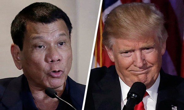 Tổng thống Philippines Duterte (trái) và Tổng thống đắc cử Mỹ Trump. Ảnh:CBS