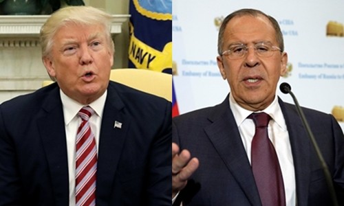 Tổng thống Mỹ Donald Trump (trái) và Ngoại trưởng Nga Sergei Lavrov. Ảnh:Reuters.