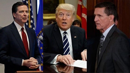 James Comey, cựu giám đốc FBI (trái), Tổng thống Mỹ Donald Trump và Michael Flynn, cựu cố vấn an ninh quốc gia. Ảnh:ABCNews