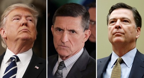 Từ trái sang, Tổng thống Mỹ Donald Trump, cựu cố vấn an ninh quốc gia Michael Flynn và cựu giám đốc FBI James Comey. Ảnh:Reuters.