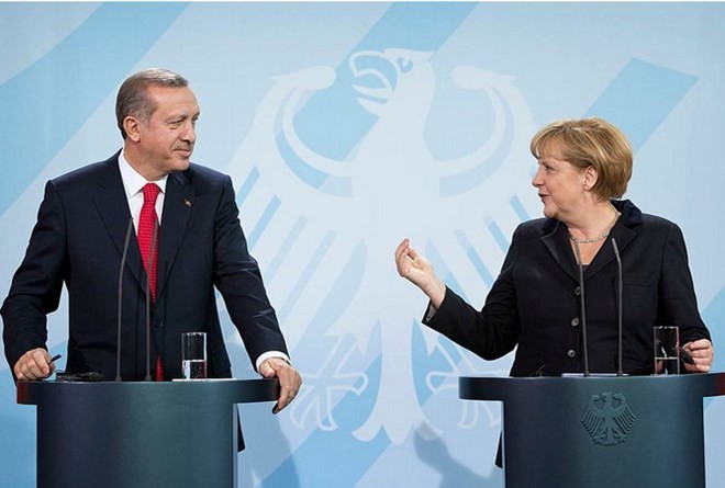 Tổng thống Thổ Nhĩ Kỳ Recep Tayyip Erdogan và Thủ tướng Đức Angela Merkel. (Nguồn: getty images)