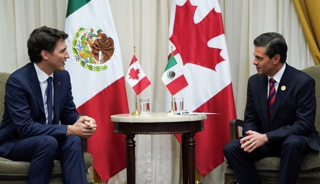 Tổng thống Mexico Enrique Peña Nieto gặp Thủ tướng Canada Justin Trudeau. (Nguồn: Twitter, @JustinTrudeau)