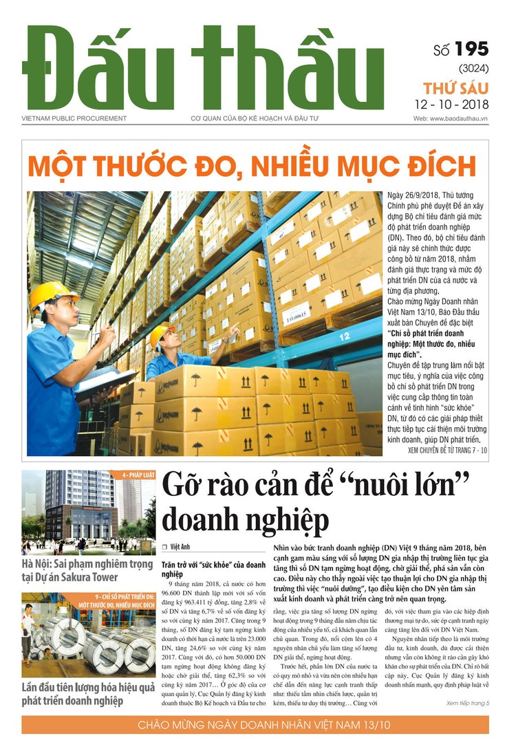 Báo Đấu thầu số 195 ra ngày 12/10/2018