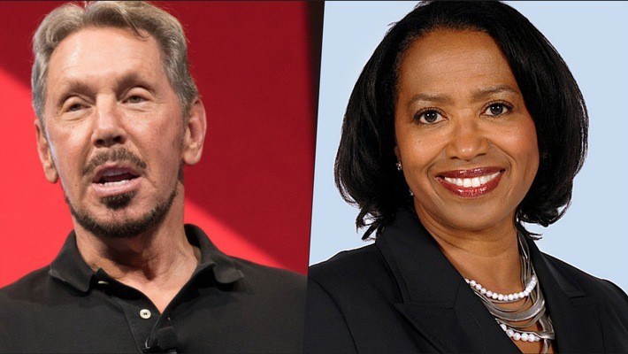 Larry Ellison (trái) và Kathleen Wilson-Thompson.