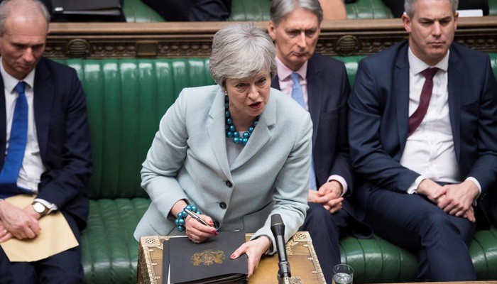 Thủ tướng Anh Theresa May tại Quốc hội hôm 25/3 - Ảnh: Reuters.