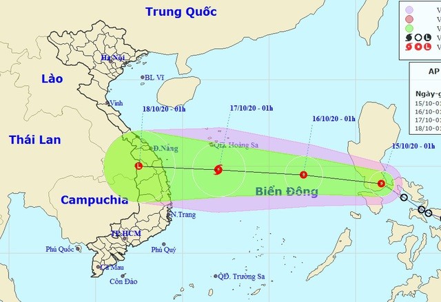 Vị trí và hướng di chuyển của áp thấp nhiệt đới. (Ảnh: NCHMF).