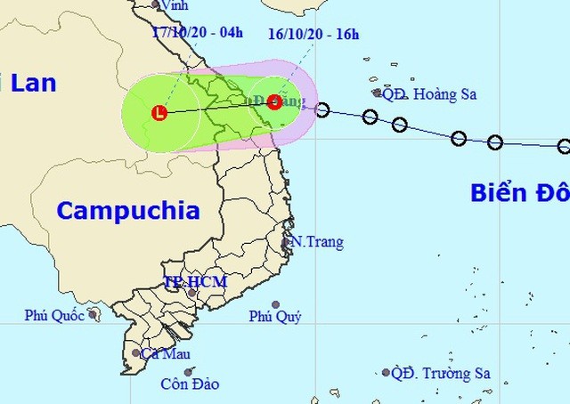 Vị trí và hướng di chuyển của áp thấp nhiệt đới. (Ảnh: NCHMF).