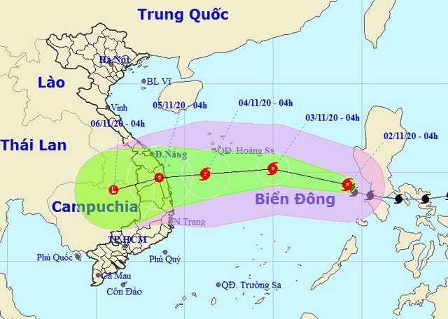 Vị trí và hướng di chuyển của bão số 10. Ảnh: NCHMF.