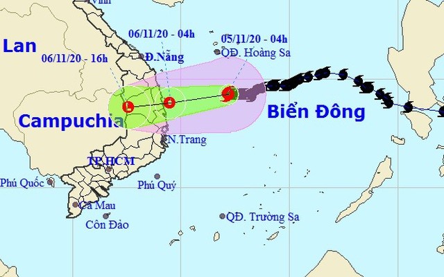 Vị trí và hướng di chuyển của bão số 10. Ảnh: NCHMF