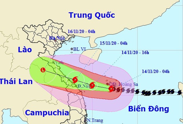 Vị trí và hướng di chuyển của bão số 13. Ảnh: NCHMF