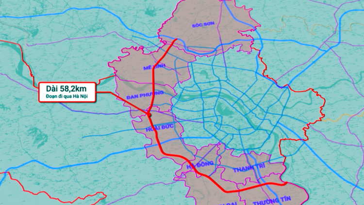 Hướng tuyến đường Vành đai 4 đoạn qua TP Hà Nội. Ảnh: UBND TP Hà Nội