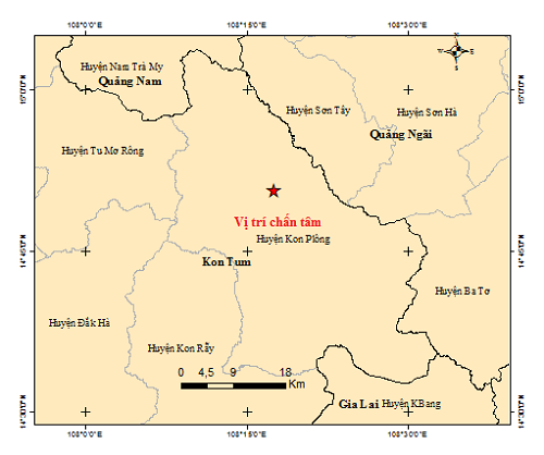 Nhiều vụ động đất tại huyện Kon Plông. Ảnh Viện Vật lý địa cầu