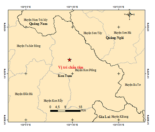 Ngày 16/5, 3 trận động đất đã xảy ra tại huyện Kon Plông 