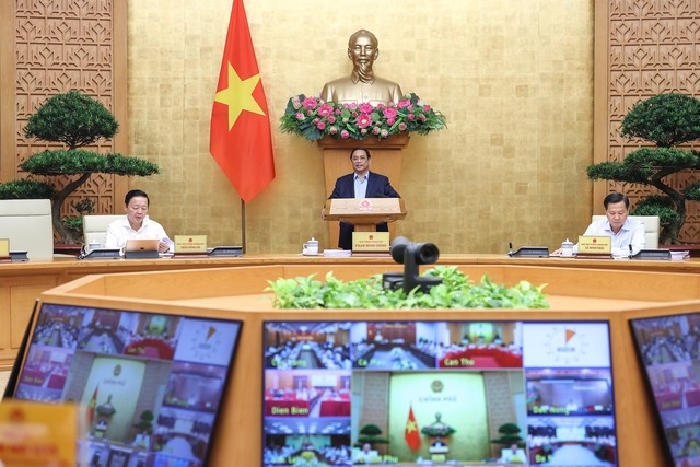 Thủ tướng Chính phủ Phạm Minh Chính chủ trì hội nghị trực tuyến toàn quốc Chính phủ với các địa phương. Ảnh: VGP