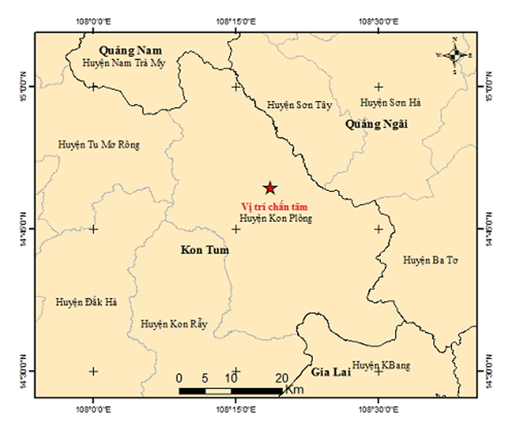 Trận động đất có độ lớn 4.0 xảy ra tại huyện Kon Plông, tỉnh Kon Tum
