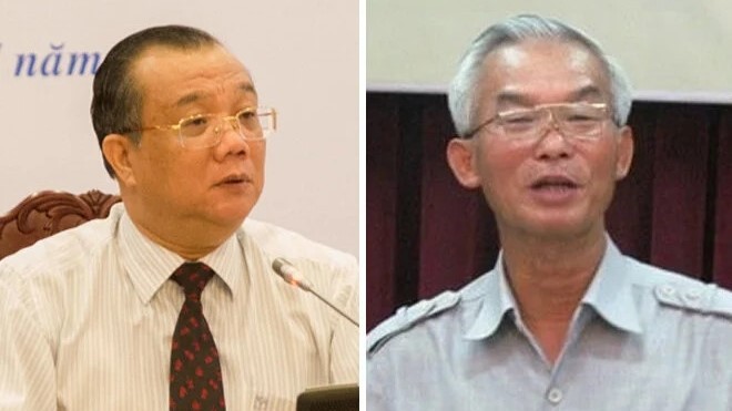Ông Huỳnh Văn Tí (trái) và ông Nguyễn Ngọc Phi