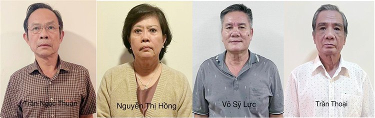 04 bị can (từ trái qua): Trần Ngọc Thuận; Nguyễn Thị Hồng; Võ Sỹ Lực; Trần Thoại.