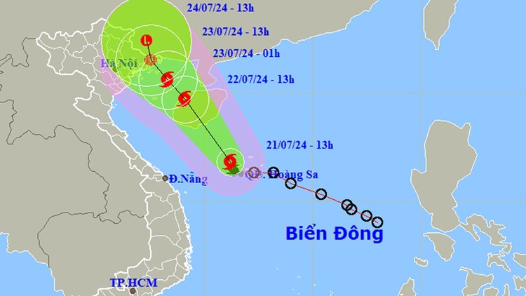 Vị trí và hướng đi của bão số 2 đến 14h chiều 21/7