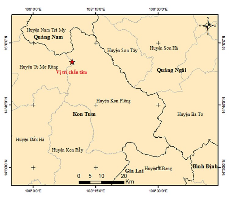 Bản đồ tâm chấn động đất có độ lớn 3.3