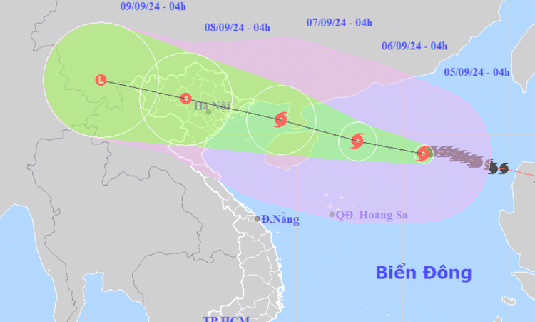 Hướng di chuyển của bão số 3 - Yagi