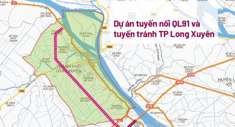 Dự án Đầu tư xây dựng tuyến nối Quốc lộ 91 và tuyến tránh TP. Long Xuyên có tổng mức đầu tư hơn 2.100 tỷ đồng. Ảnh: NC st