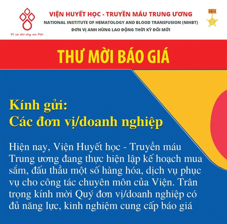 Viện Huyết học - Truyền máu Trung ương mời báo giá