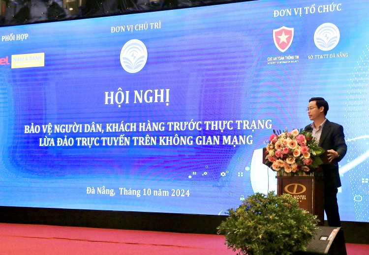 Ông Trần Quang Hưng, Phó Cục trưởng Cục An toàn thông tin, Bộ Thông tin và Truyền thông phát biểu tại Hội nghị