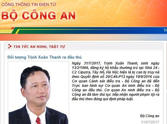 Trịnh Xuân Thanh đã ra đầu thú